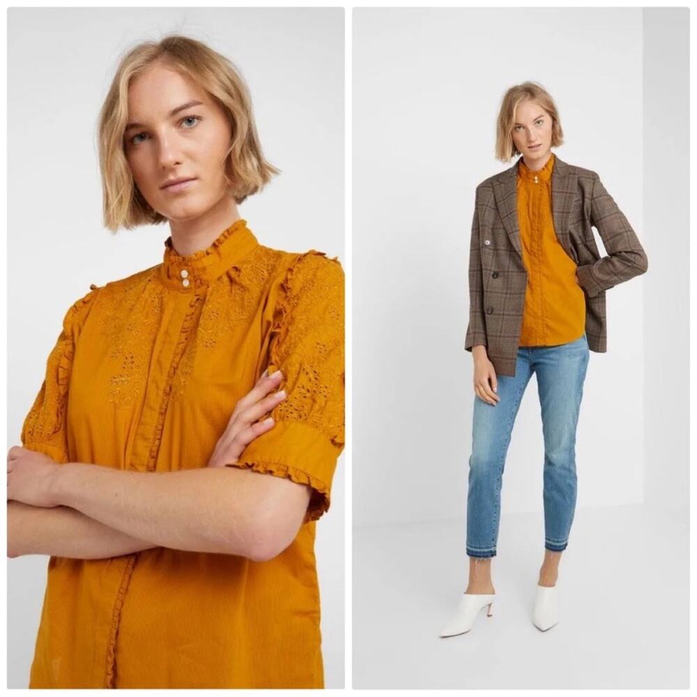 J. Crew Mockneck Embroidered Floral Blouse Size XL in Warm Caramel